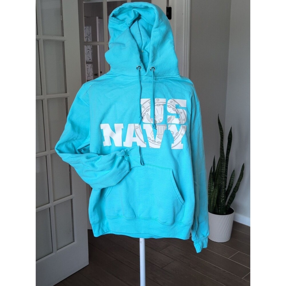 Champion US Navy Aqua Hoodie Sweatshirt Men's small